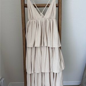 Cream Layered Midi Dress